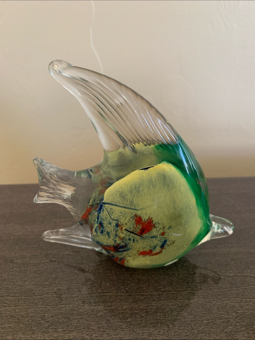 Hand-Blown Art Glass Angel Fish Paperweight Figure Murano Style 4”